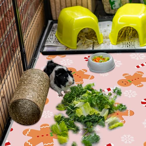 JarThenaAMCS 3 Pcs Christmas Guinea Pig Pee Pads Reusable Bunny Squirrel Mat Pink Candy Cane Gingerbread Man Washable Small Animal Cage Liner for Hamster Chinchilla Ferret Accessory, 24 x 47 in - style: pink gingerbread man
