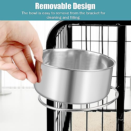 Dog Bowl Stainless Steel Dog Bowls Pet Hanging Food Water Bowl Cage Feeding Cup Feeder for Dogs Cats Rabbits Birds Small Animal (Large (2pcs) | Rust-resistant, detachable bracket for easy cleaning & refilling, no spill, for dogs/cats/rabbits/birds cage ke