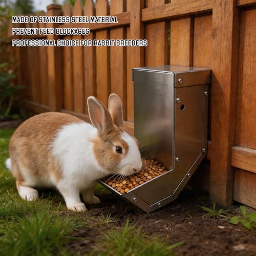 Rabbit Feeder - Small Animal Stainless Steel Gravity Feeding Trough with Lid, Outdoor Durable Cage Feeder Holds Several Days' Food (4 Inch/1.5Lbs) - size: 1 pc