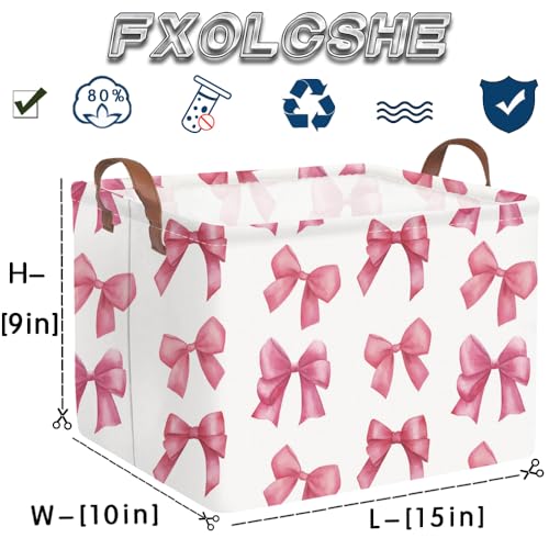 Rectangular Pink Girls basket,Delicate pink bow girls nursery laundry basket,Pink Laundry Hamper,kids waterproof collapsible canvas basket,Toy bins,Girls Room decor(Bowknots) - color: Bowknots