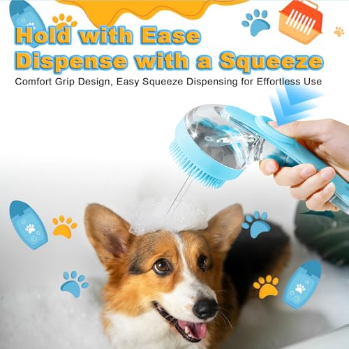 3Pcs Dog Bath Brush, Dog Scrubber for Bath, Dog Shampoo Brush Bubble Maker, Dog Paw Washer, dog grooming Massage Brush with Adjustable Ring Handle, dog accessories for Short & Long Hair -Blue - color: Blue