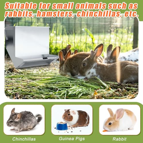 2 Pcs Rabbit Feeder for Cages Small Animal Food Pellet Dispenser with Lid Metal Chicken Grit Oyster Shell Squirrel Feeders Outside(7.7 Inches,Mesh Bottom,Silver) - color: Silver, size: 7.7 Inches, style: Mesh Bottom