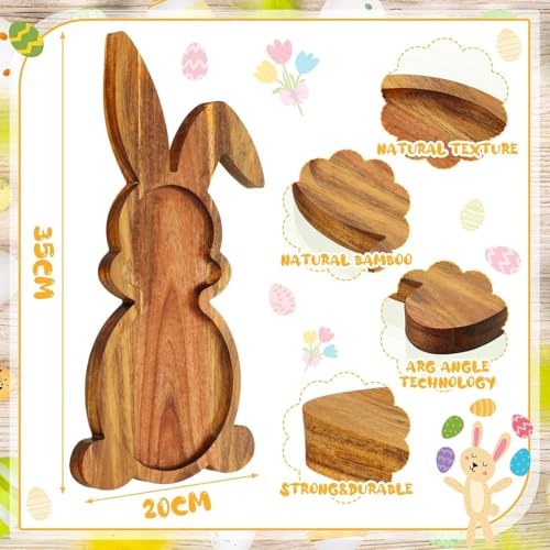 Farmhouse Bunny Serving Wood Trays (Set of 1),Nesting Rabbit-Shaped Wooden Charcuterie Serving Platters for Easter or Spring Rustic Decorative - size: One Size