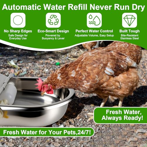 Automatic Drinking Water Bowl with Float Valve, 304 Stainless Steel self-Filling Waterer,for Farms and backyards, Poultry and Livestock.
