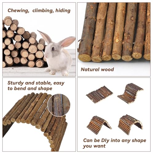 Large Wooden Rabbit Bridge Ladder,19.68 x 11.81 inches Flexible Bunny Tunnel Hideout House Hamster Natural Chew Toy Small Animal Climbing Ramp for Guinea Pig Chinchilla Rabbit Ferret Hedgehog