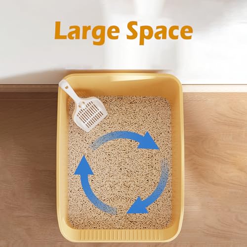 SpaceTime Large Cat Litter Box with High Sides,Cat Boxes for Indoor Cats,Cat Litter Pan for Kitty,Litter Box with Low Entry,Easy to Clean,Anti-Splashing(Cream White) - color: Cream White