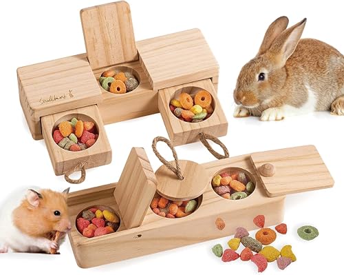 SoulThink® Interactive Wooden Pet Rabbit Toys - Sniff n' Snack Bunny Chew Toys for Rabbit Treats, Suited as Guinea Pig, Hamster for Boredom, Bunny Toys for Rabbits Keep Busy (2 Sets) - style: Sniff n' Snack - Beginner