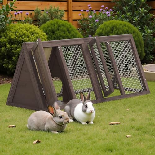 GOJOOASIS Wooden Chicken Coop Rabbit Hutch for 2 Hens, Carbonized Wood | Quail Coop, A-Frame Design House, Outdoor Bunny Run Cage w/ Ventilating Wire Versatile for Guinea Pigs, Hamsters, Chickens - color: Carbonized Wood