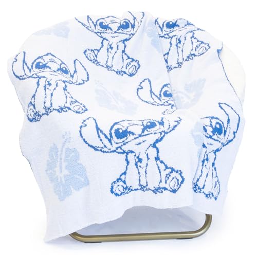 Jay Franco Disney Lilo and Stitch Feather Knit Fluffy Throw Blanket - Blue Floral Fuzzy Blanket Measures 50 x 60 Inch | Super Soft Lightweight Bedding - color: Blue - Stitch