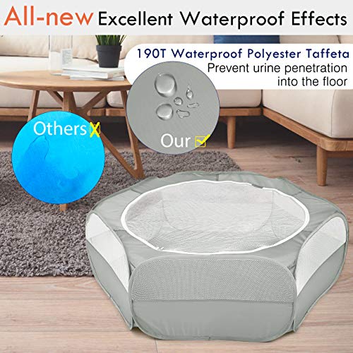 Pawaboo Small Animal Playpen with Zippered Cover,Light Gray | Portable pop-up pet tent for supervised rabbits, guinea pigs, chicks and kittens; water-resistant bottom and 3 metal rods - color: B-Gray