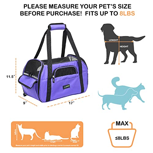 JESPET Soft-Sided Kennel Pet Carrier for Small Dogs, Cats, Puppy, Airline Approved Cat Carriers Dog Carrier Collapsible, Travel Handbag & Car Seat - color: Purple, size: 17.0"L x 9.0"W x 11.5"H