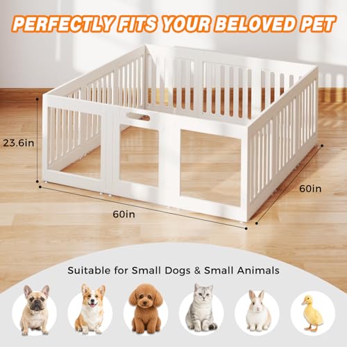 Acrylic Dog Playpen Indoor, 24" Puppy/Small Dog Play Pen with Door | Pet Playpen Fence for Puppies, Rabbits, Safety Double Lock Door, Easy Assemble and Clean, 12 Panels