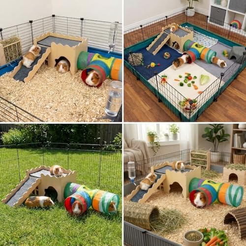 Wooden Guinea Pig Hideout Cave House, Guinea Pig Castle with Natural Cave-Style Entrance, Large Small Animal Habitat with Stairs, Waterproof Liner, Easy Assembly for Guinea Pigs, Rabbits & Hamsters - color: Tunnel Hideout