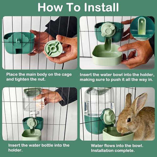 Rabbit Water Bottle, 34oz Pet Hanging Water Dispenser, Cat Water Feeder for Small Animal Ferret Guinea Pig Chinchilla Small Dog Cage Grid Spacing 1.2''-2.1'' (Green) - color: Green