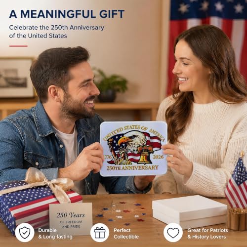 250 Anniversary Mouse Pad,Eagle and USA Flag Design - color: White