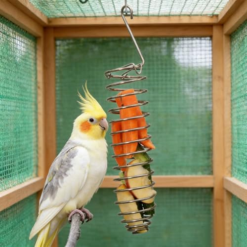 Millet Holder for Bird Cage, Bird Foraging Toy Feeder for Parrots Parakeet Cockatiel, Stainless Steel Bird Treat Holder and Fruit Vegetable Food Basket, Bird Cage Accessories for Play