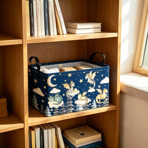 Rectangular Dragon Storage Bin, Medium Fabric Closet Organizer Basket | Moisture repellent textile, reinforced carry grips, collapsible holder tidies cabinet and teenage bedroom belongings - color: REC Cute Dragon