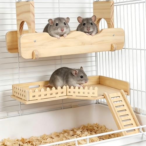 Chinchilla Suspension Bridge, Wooden Chinchilla ledges and Platforms, Small Animals Habitat Toy, Cage Accessories & Habitat Décor for Chinchillas, Hamster, Guinea Pig, Squirrel, Sugar Glider