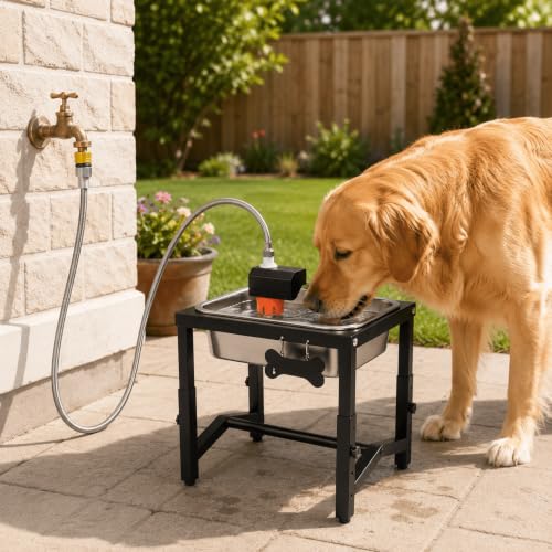 2 Gallon Elevated Large Dog Water Bowl, Automatic Dog Water Bowl Dispenser, 4 Adjustable Height Raised Dog Bowl Stand for Large Breed Relief Joint Pressure, Easy Clean for Indoor & Outdoor Uses - size: 256 oz
