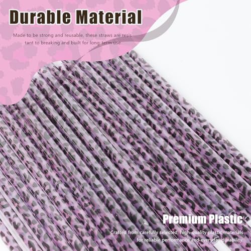 30 Pcs Reusable Purple Leopard Print Straws Cheetah Print Plastic Drinking Straws with 2 Cleaning Brushes for Fun Animal Print Party Favors Birthday Party Supplies - color: Purple