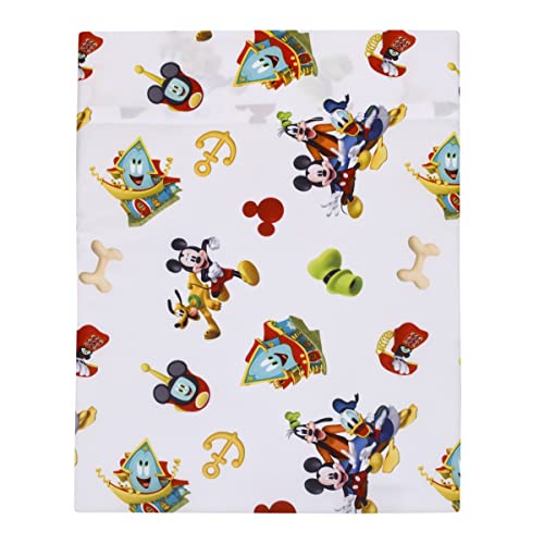 Disney Mickey Mouse Funhouse Crew Blue, Red and Yellow, Funny, Donald Duck, Goofy and Pluto 4 Piece Toddler Bed Set - Comforter, Fitted Bottom Sheet, Flat Top Sheet, and Reversible Pillowcase