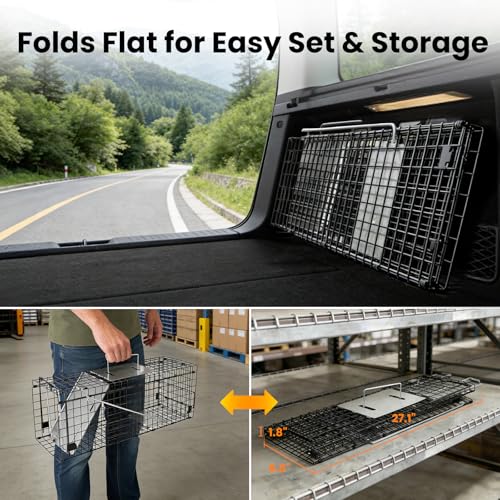 APXL Squirrel Trap Heavy Duty Folding 24" Live Trap – Rabbit Trap with Oversized Wide Trigger Pan - Live Animal Trap/Squirrel Traps Outdoor/Squirrel Cage/Humane Catch and Release Cage Trap