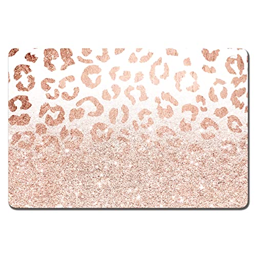 Rnivvi Dog Food Mat, 12" x 19" Leopard Absorbent Dog Cat Bowl Mat for Food and Water, Cute Anti-Slip Rubber Pet Feeding Rug Protect Floors, Puppy Placemat for Feeding & Watering Supplies, Rose - color: Rose Gold Leopard Print, size: 12"x19" (Regular)