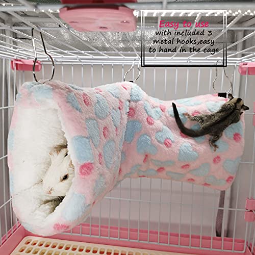 LEFTSTARER Hanging Tunnel for Small Animals Guinea Pig Accessories Sugar Glider Cage Accessories Hamster Rat Toys Ferret Hammock（Heart-Pink） - color: Pink