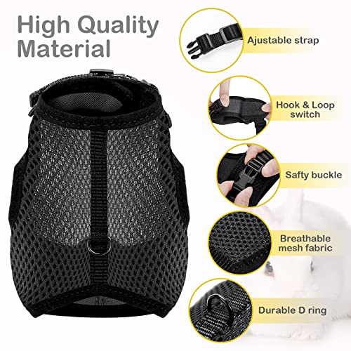 PETTOM Bunny Rabbit Harness with Stretchy Leash Cute Adjustable Buckle Breathable Mesh Vest for Kitten Small Pets Walking (Black,XL) - color: Black, size: XL(Chest:12.5-15.7 in)