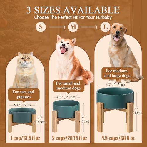 Ceramic Elevated Dog Bowl with Bamboo Stand, for Small & Medium Dog, Grey - color: Grey, size: Medium