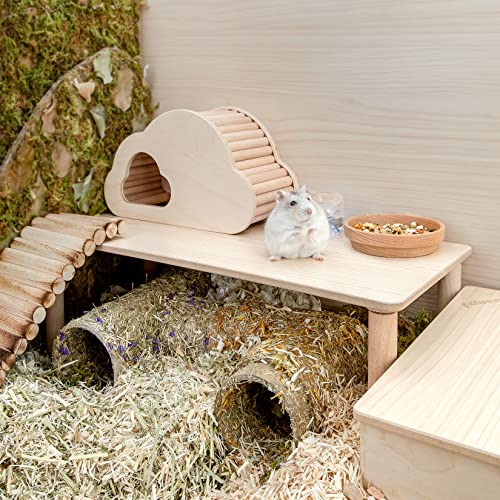 Niteangel Hamster Play Wooden Platform: Rectange - 7" L x 15.7" W - 7" H | Can Maximizes Cage Space & Enriches Pet environment for Dwarf Syrian Hamsters Gerbils Mice Degus or Other Small Pets - size: Rectangle - 15.7" x 7", Wave 9"