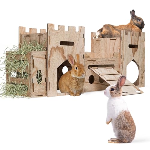 HIIMALEX Extra Large Wooden Bunny Castle House Multistory Climbing Tower Hideout Ventilated Sturdy Habitat for Rabbit Guinea Pig Chinchilla Ferret