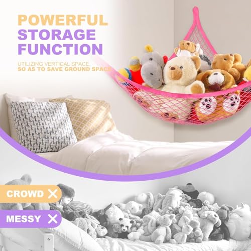 Lazebox Stuffed Animal Net Hammock for Plushie Toys, Stuffed Animal Hammock Corner for Kids' Room Decor, Ideas for Organizing Stuffy Collection, Pink, L (67" x 40" x 40")-Pack of 1 - color: 1 Pack - Pink, size: L (67" x 40" x 40")-pack of 1
