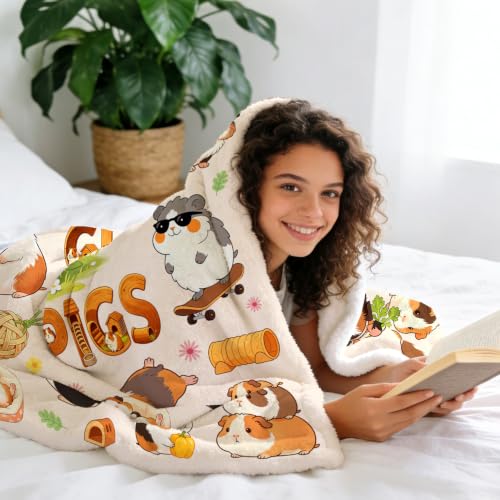 Guinea Pig Blanket Gifts Soft Flannel Guinea Pigs Throw Blanket Funny Themed Stuff Merch for Couch Bed Travel 50"x40" - color: Beige Guinea Pig