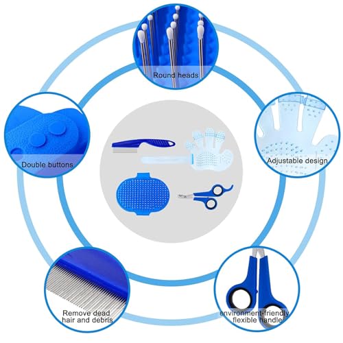Patelai 4 Pieces Bunny Grooming Kit Rabbit Nail Clipper Rabbit Brush Hair Remover Shampoo Brush with Adjustable Ring Handle for Rabbits Guinea Pig Hamsters Puppy Kitten Hamster Ferret(Blue) - color: Blue