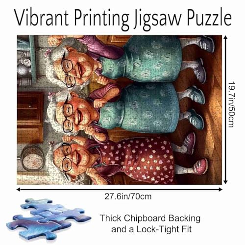 Old Ladies Dating 1000 Piece Jigsaw Puzzles for Aduls Happy Woman Wearing Apron Painting Jigsaw Puzzle Kitchen Funny Grandma 1000 Pieces Puzzles Game Modern Home Wall Decor Sister DIY Craft Puzzle Art - color: Artwork-09