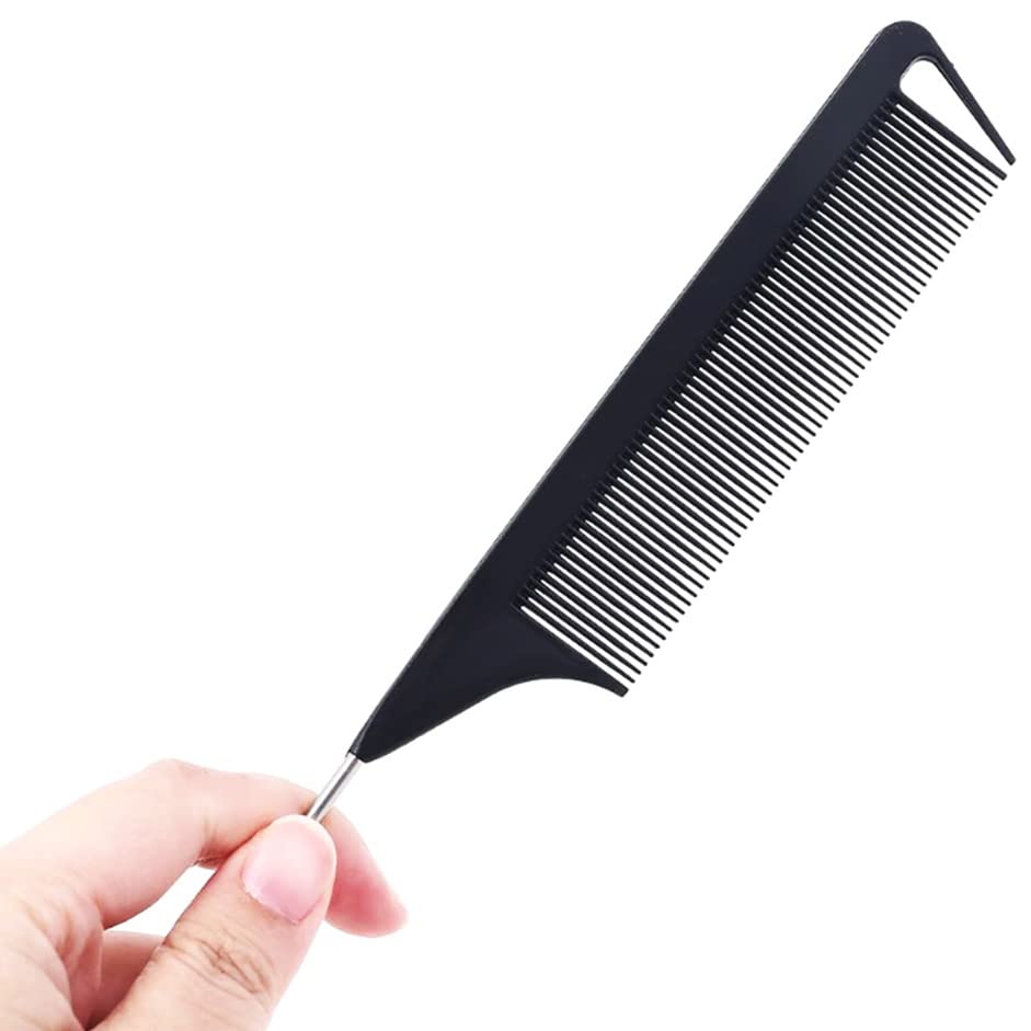 3 Pack Rat Tail Comb, 9.5 Inch Fine Tooth Pintail Comb with Stainless Steel Tail, Professional Hair Parting Comb for Styling, Sectioning, Teasing, Highlighting, Salon Barber Comb