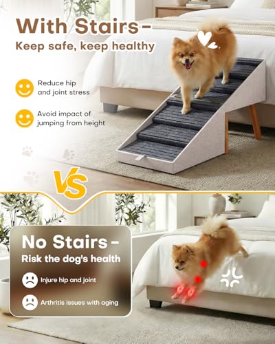 Dog Ramp for Bed & Couch, Dog Stairs 21.06 inches High for Large/Medium/Small Doggie, Foldable 2 in 1 Wooden Pet Steps for Puppy Older and Injured Dogs, Split Ottoman Design, No-Slip Surface（Apricot） - size: 21.06" H- Apricot