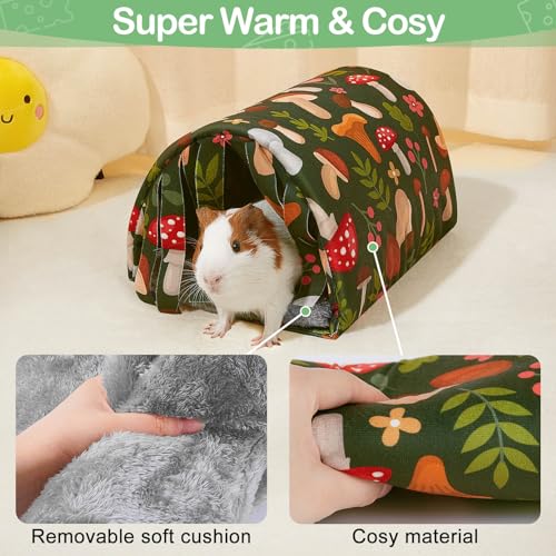 Washable Guinea Pig Tunnel with Curtains - Cozy Hamster Hideout Fit for Small Animals - Soft Accessories for Hamster/Chinchilla/Bunny - color: Mushrooms