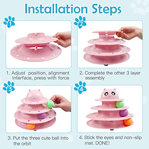 UPSKY 20 PCS Cat Toys Set with Teaser, Mice, Spring, and Various Ball Toys | Puzzle Kitten Toys, Sturdy Structure, Detachable Design, Easy to Assemble, Anti-Slip, Reduces Boredom for Indoor Cats - color: B-20PCS-Pink