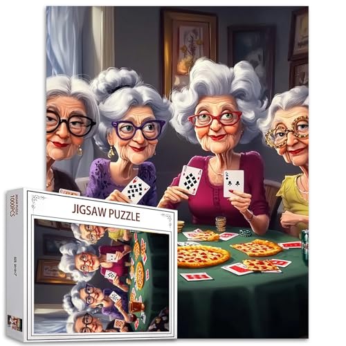 Old Woman Jigsaw Puzzles 1000 Pieces for Adults, Families(Girl,Lady,Pizza,Playing Card,Red Wine,Friends) Pieces Fit Together Perfectly 19.7''x27.6''inch Romantic Friendship Frameable Magic Puzzle Art - color: Artwork-08