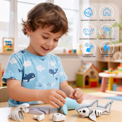 Magnetic Ocean Animals Building Toys,STEM Toddler Learning Toys 3D Puzzle Sea Animals for Boys Girls, Educational Magnetic Travel Montessori Toy Turtle Whale Shark,Unique Birthday Gift for Kids 3 4 5 - style: Ocean Animals