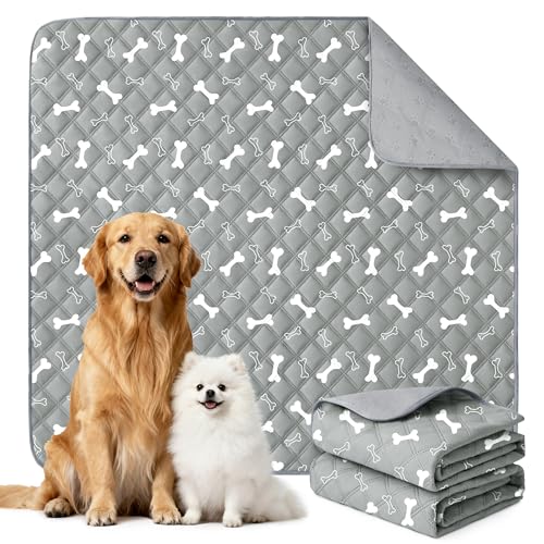 Eterish Reusable Washable Pee Pads for Dogs Large/Extra Large 36'' x 41'' 2 Pack, Absorbent Pet Puppy Dog Training Pads Non-Slip, Waterproof Whelping Potty Pads for Dogs Leak-Proof - color: Grey/Bone, size: 2 Pack (36"x41")