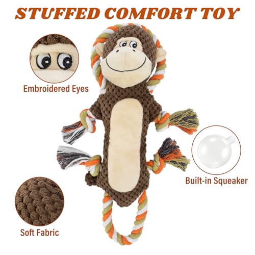Squeaky Monkey Dog Toy for Large Dogs | large dog toys for big dogs Stuffed Plush, Crinkle Paper, Interactive puppy monkey toy, Rope Toy, For Small, Middle, - style: Monkey Shape
