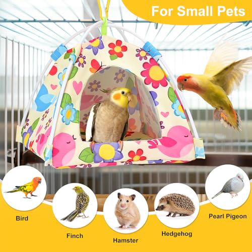 Bird Tent Bed for Parakeets, Cozy Cage Accessories for Small Birds | Dual-sided mat, washable fleece, hanging design, fits budgies lovebirds finches parrotlets, all-season use, easy install