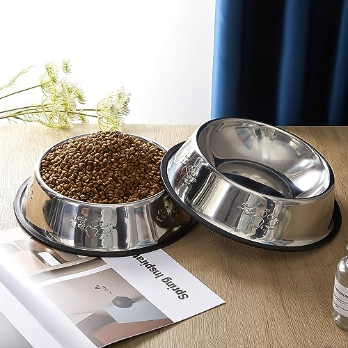 8 Pack Stainless Steel Dog Bowls Metal with Rubber Base Non-Slip Pets Puppy Cats Feeding Food and Water Bowls Dishwasher-Safe for Indoor Small Medium Large Dogs Cats Kitten Rabbit(30 oz) - size: 30 oz