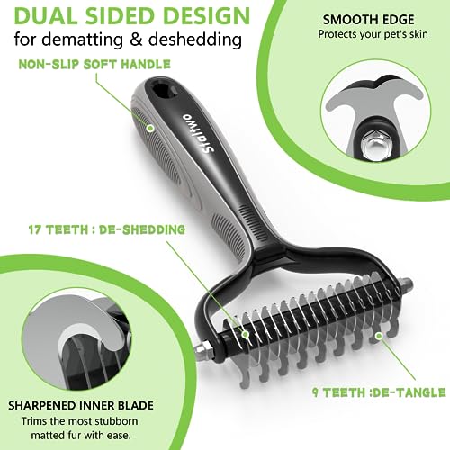 Staltwo Deshedding Dog Brush, Deshedding Undercoat Brush for Dog&Cat | Grey Extra-Wide Double-Sided Pet Grooming tool | Shedding Control for Long/Medium-Haired Dogs and Cats, Knot Removal - color: Grey