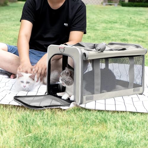 GAPZER Pet Carrier for Large Cat Soft-Sided Animal Traveling Bag up to 20lb | Privacy Protection Big Kitten Car Travel Cloth Carry Bag up to 20 lbs, Small Animal Portable Mesh Kennel Cage for Vet Visits - color: Beige