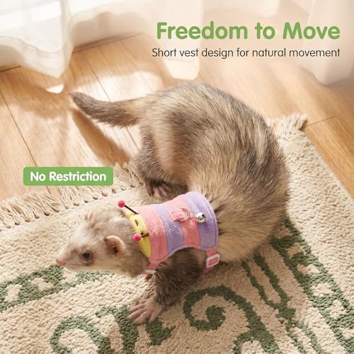 Adjustable Caterpillar Premium Plush Harness&Leaf Set – Soft Restriction-Free Vest for Ferrets,Guinea Pigs, Lizards, Rabbits,Squirrel, Kittens,Teacup Chihuahuas, Puppies|Safety Bell(Caterpillar-Pink) - color: Caterpillar-Pink