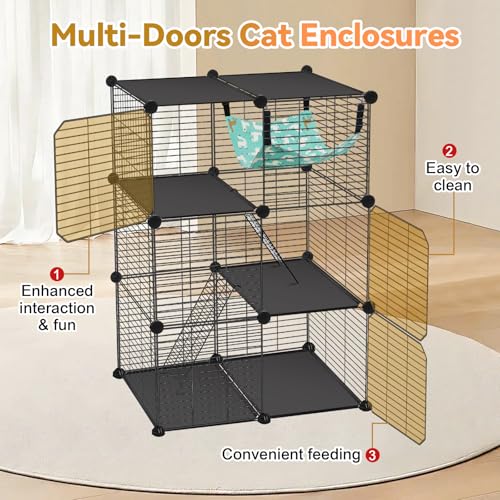 VISCOO Cat Cage(for Kitten), 3-Tier DIY Catio Cat Enclosures, 24"x16"x 36" - size: 16.5"L x 12.6"W x 4.3"H